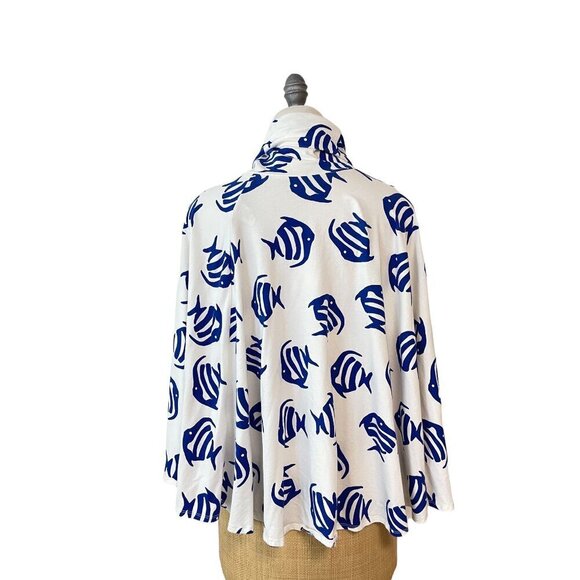 J Crew Blue White Fish Poncho Swimsuit Cover up Small - Picture 3 of 5